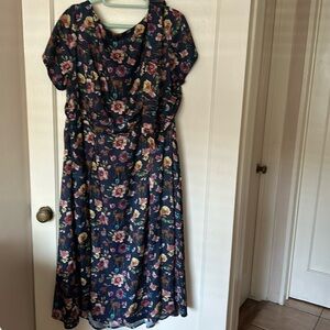Eshakti Woodland Creatures Floral Navy Blue Dress 2x 22